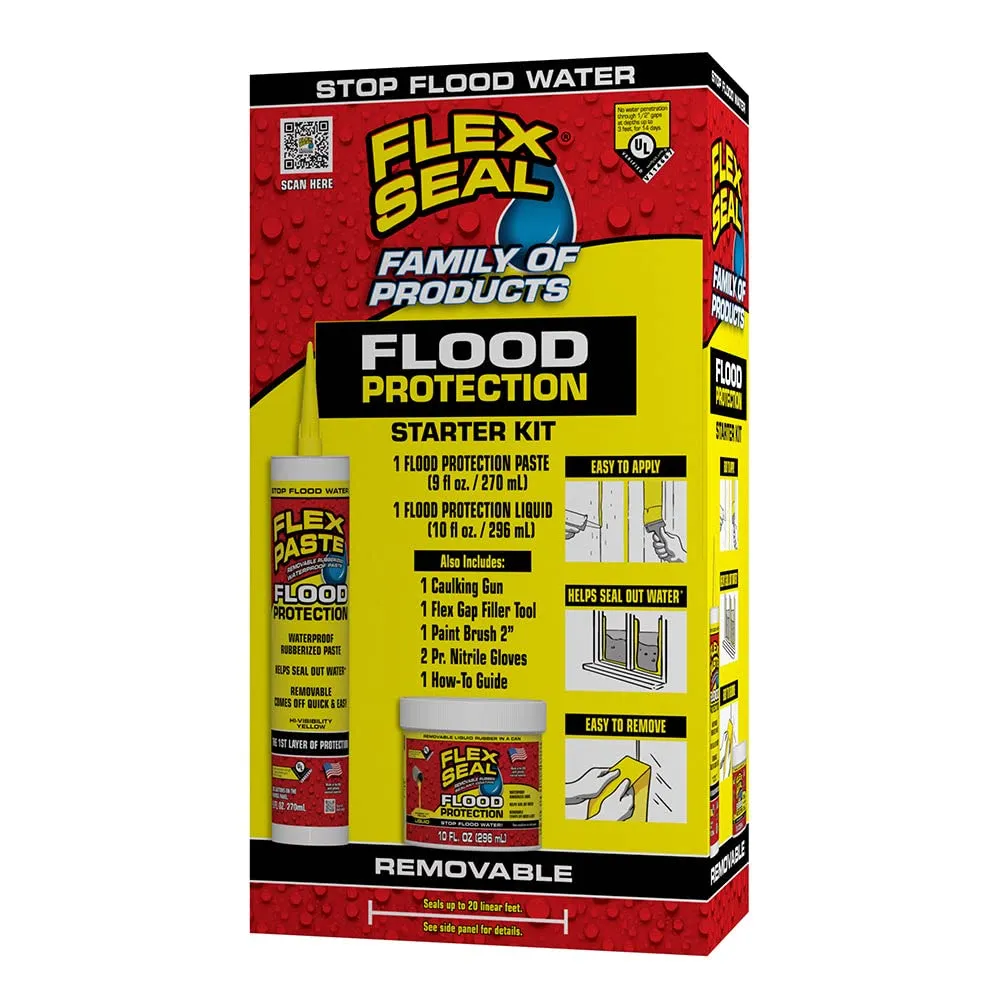 Flex Seal Flood Protection Starter Kit, Waterproof, Removable, Use on Windows, Doors, Garage Doors, Seams, Casings,Thresholds, Conduits, Vents, Ducts, and More