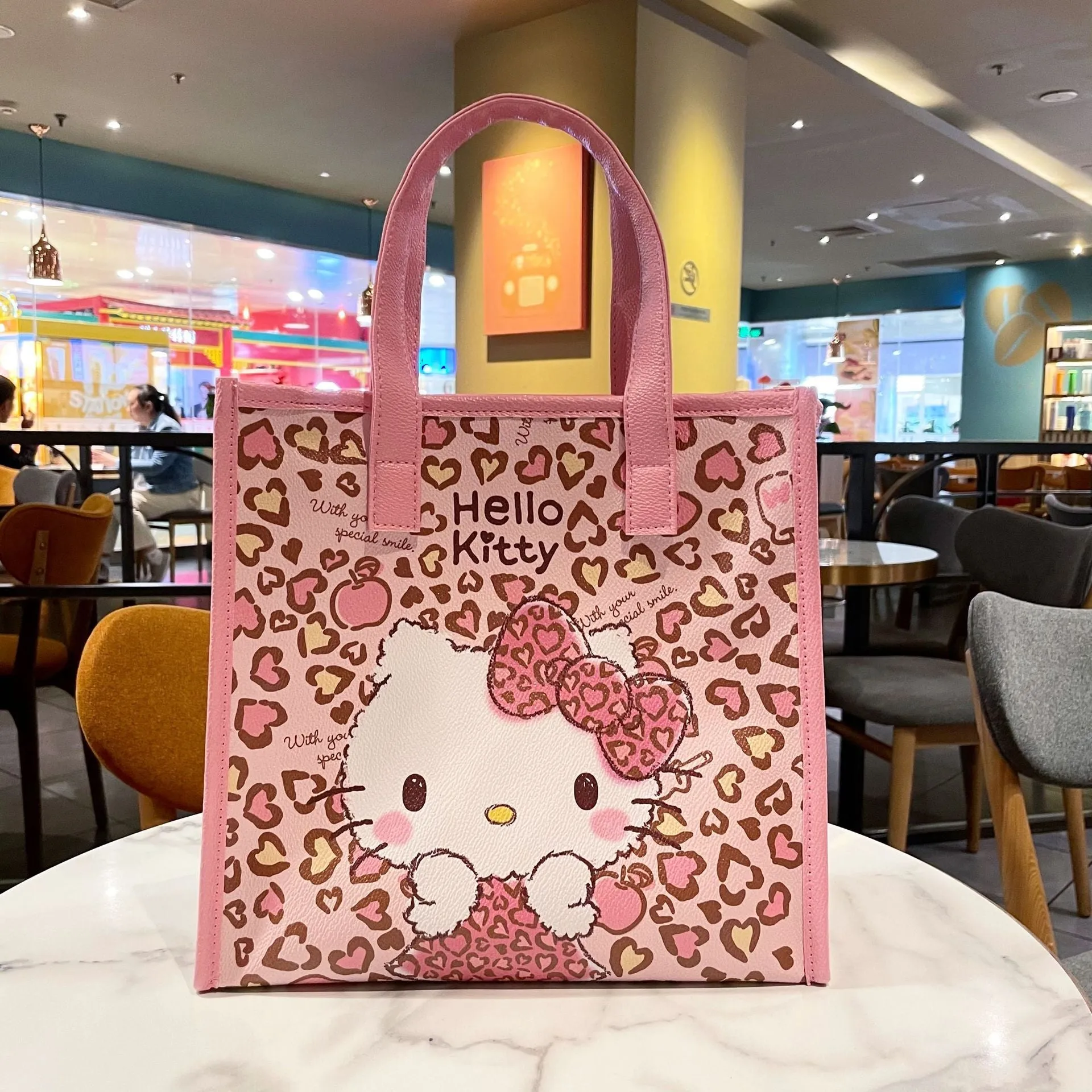 Fog Flower Cat Pink Heart Flowers Print Large Capacity Commuter Handbags