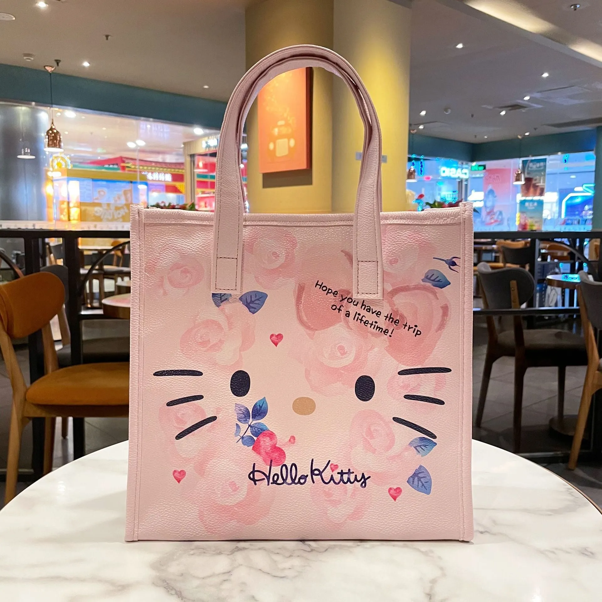 Fog Flower Cat Pink Heart Flowers Print Large Capacity Commuter Handbags