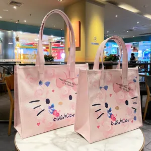 Fog Flower Cat Pink Heart Flowers Print Large Capacity Commuter Handbags