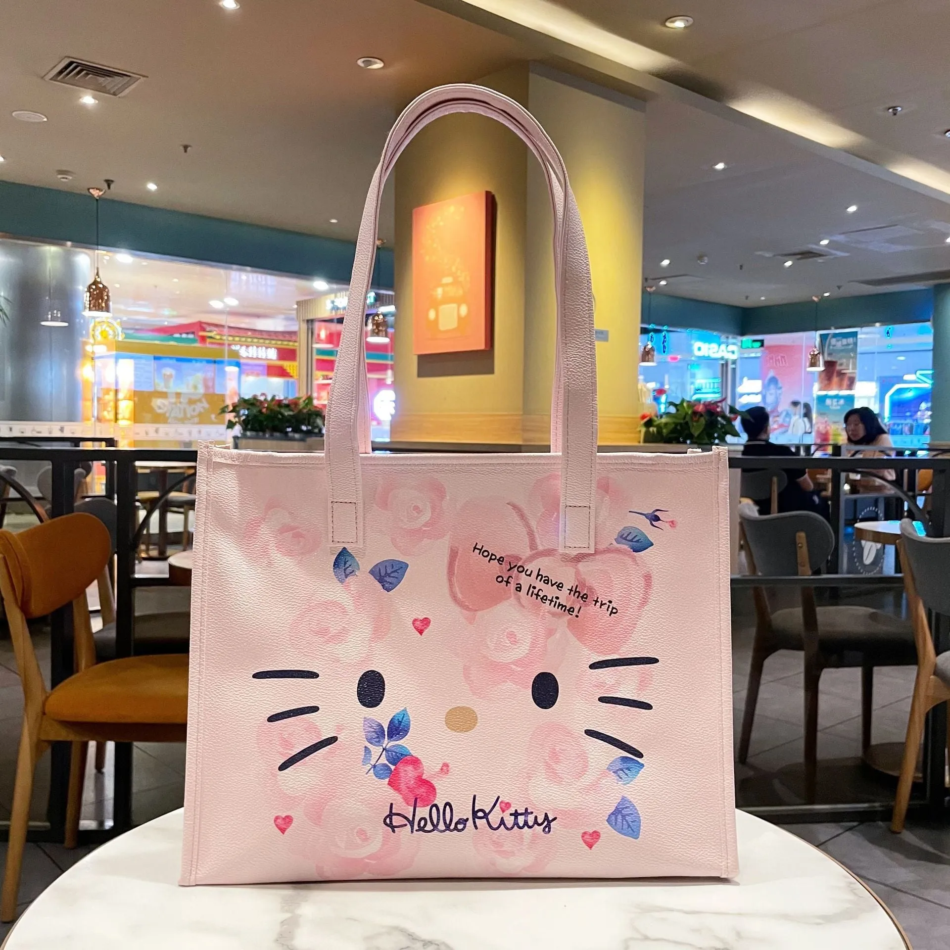 Fog Flower Cat Pink Heart Flowers Print Large Capacity Commuter Handbags