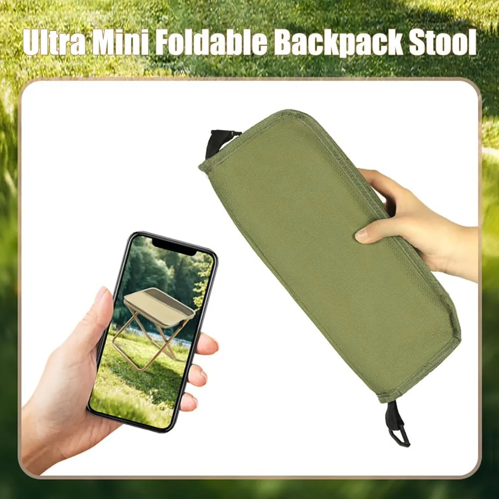 Foldable Backpack Stool, Load Capacity up to 120kg, Folding Mini Outdoor Camping Stool with Adjustable Strap, Backpack Seat with Storage for Fishing Travelling Picnics (Khaki, Small)