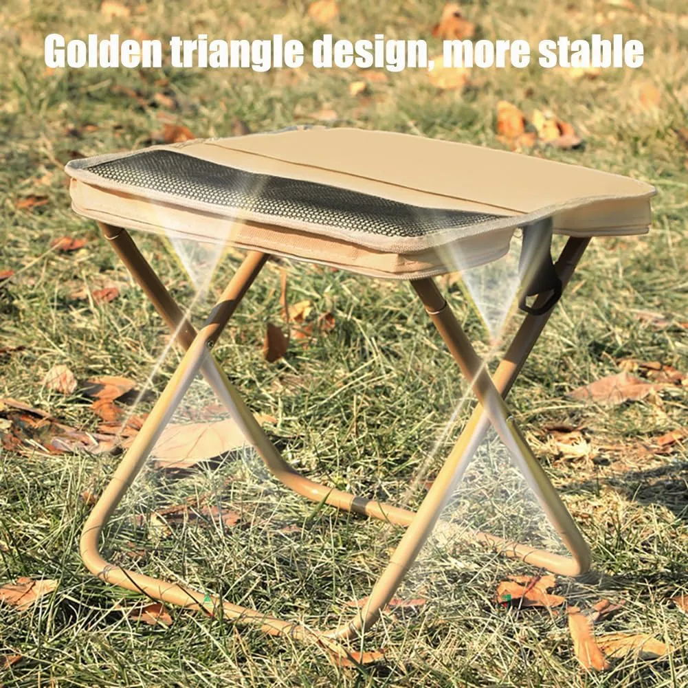 Foldable Backpack Stool, Load Capacity up to 120kg, Folding Mini Outdoor Camping Stool with Adjustable Strap, Backpack Seat with Storage for Fishing Travelling Picnics (Khaki, Small)