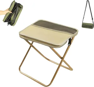 Foldable Backpack Stool, Load Capacity up to 120kg, Folding Mini Outdoor Camping Stool with Adjustable Strap, Backpack Seat with Storage for Fishing Travelling Picnics (Khaki, Small)