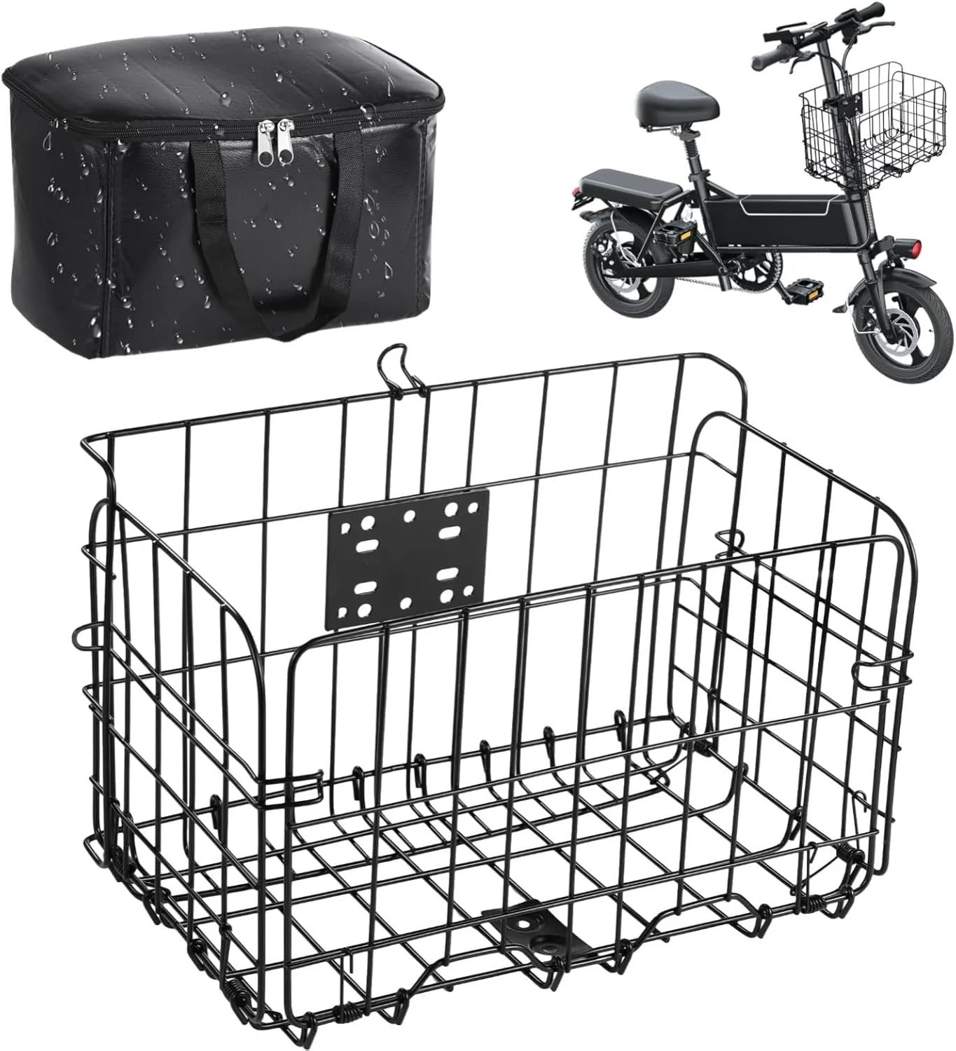Foldable Front Basket with Waterproof Liner, Metal Frame, Fixed Mounting System, Rust-Resistant Accessory for Outdoor Activities