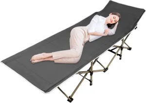 Folding Camping Cot, Folding Sleeping Cot for Adults Camping & Hunting Portable Travel Tent Cot for Camping Trips, Car Driving, Hiking Max Capacity 280 Kg/ 617.29 Lbs with Storage Bag (Grey)