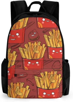 Food French Fries Potato Chips Laptop Backpack Lightweight Travel Shoulder Bag Casual Daypack for Men Women