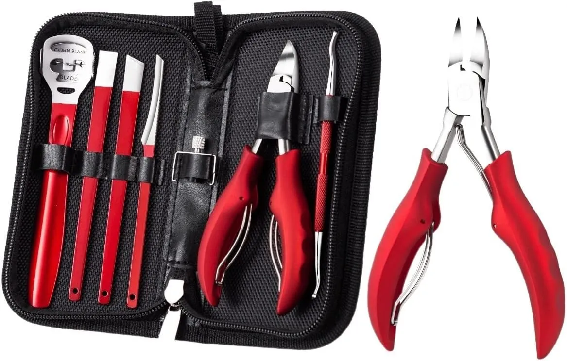 Foot Pedicure Set Toe Nail Correction Thick Nails Ingrown Toenails Nippers Cutters Dead Skin Dirt Remover Manicure Tool (Color : 5pcs-Black)