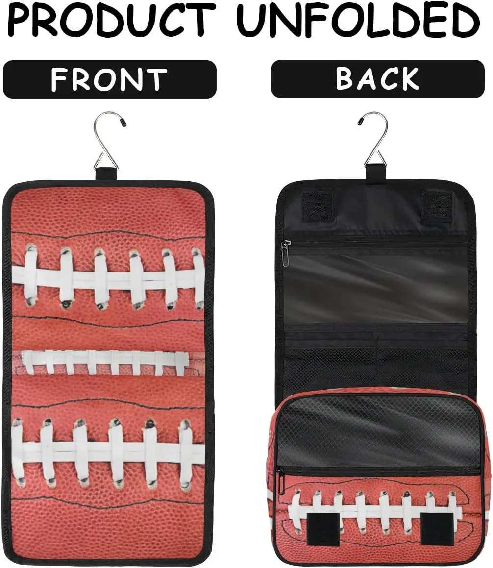 Football Hanging Travel Toiletry Bag for Kids, Women Cosmetic Organizer Makeup Bag Pouch Men Shaving Dopp Kit Shower Bag With Sturdy Hook