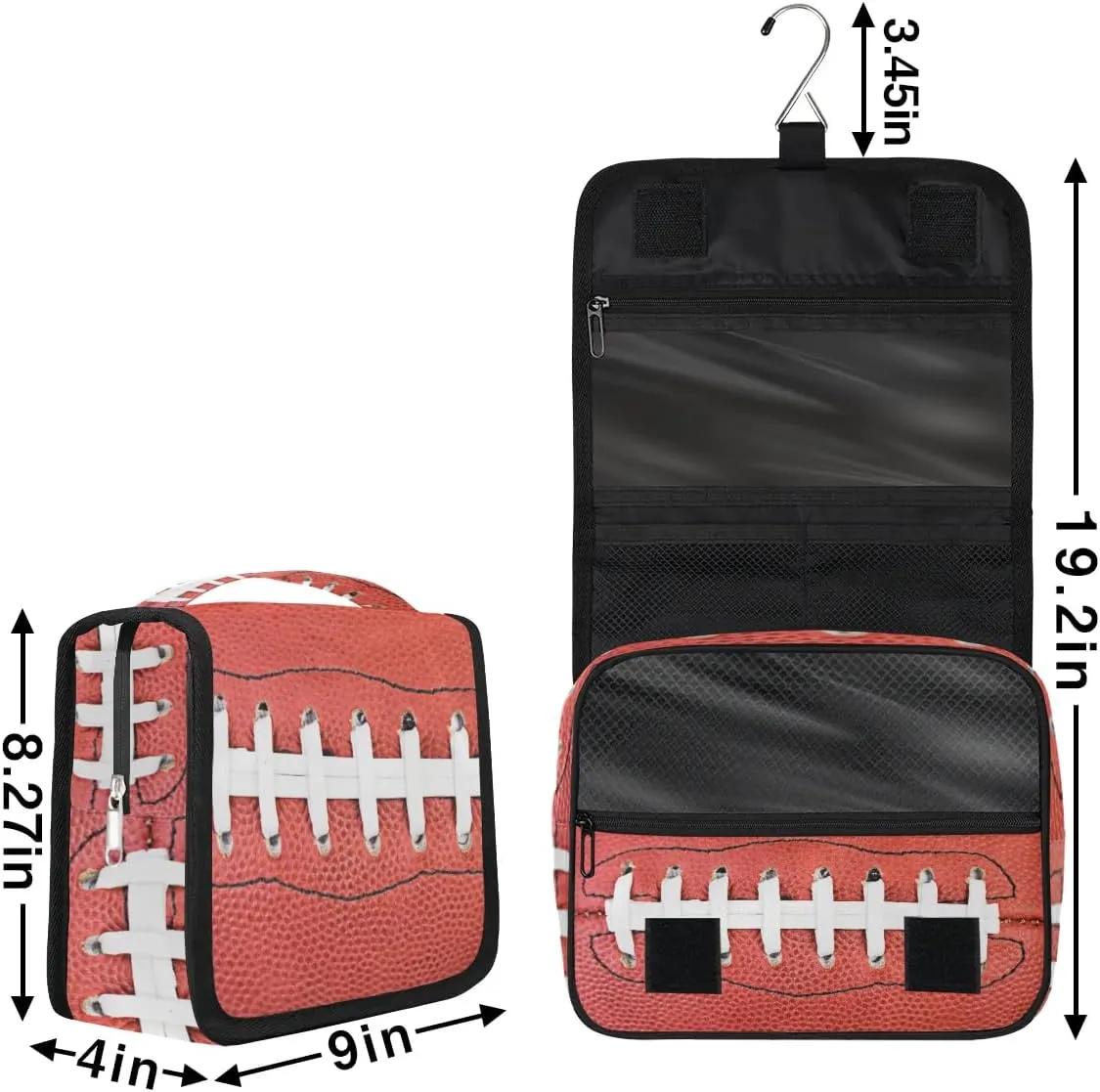 Football Hanging Travel Toiletry Bag for Kids, Women Cosmetic Organizer Makeup Bag Pouch Men Shaving Dopp Kit Shower Bag With Sturdy Hook