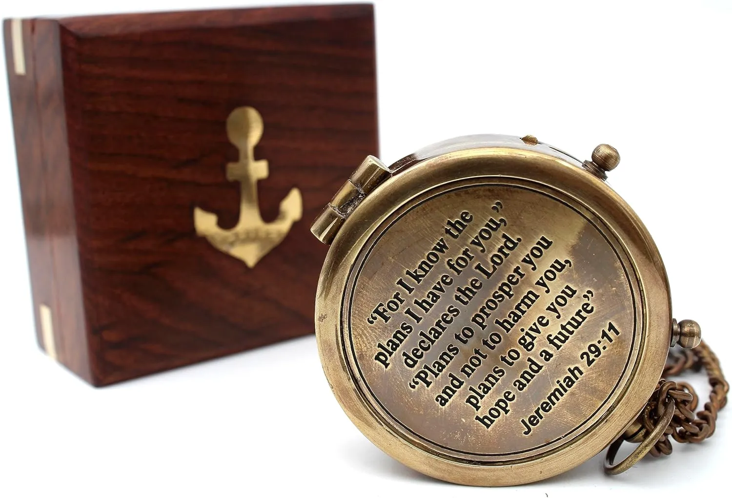 for I Know The Plans I Have for You – Jeremiah 29:11 Solid Brass Directional Engraved Compass, Christian Gifts for Men, Baptism Gifts for Boys & Girls, First Communion & Confirmation Gifts