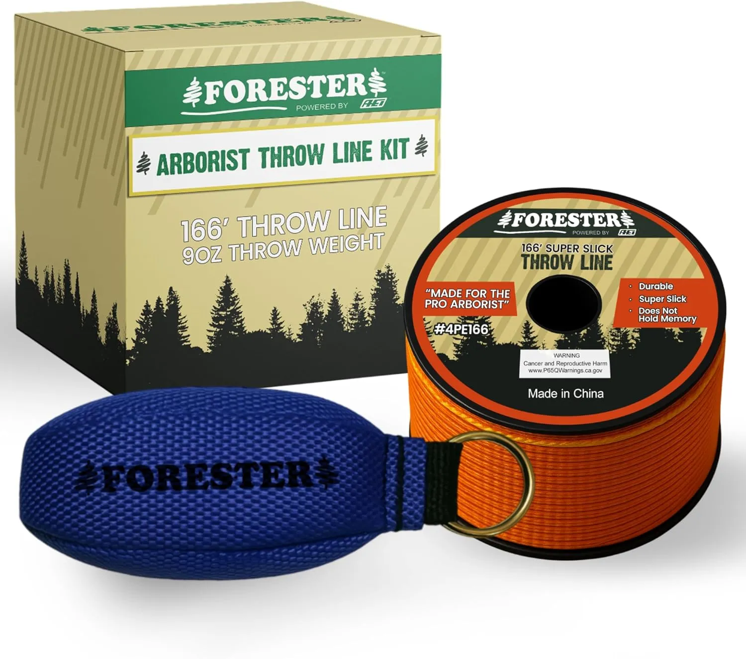 FORESTER Arborist Throw Line Kit - Ultra Slick 100% Polyester Rope with Weighted Throw Bag | Forestry Tree Gear for Low and High Limb Throwing | 3/16 Inch Thick Rope
