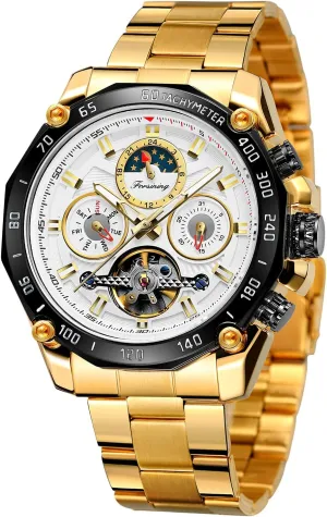 FORSINING Men's Luxury Mechanical Calendar Moon Phase Luminous Self Winding Dress Watch