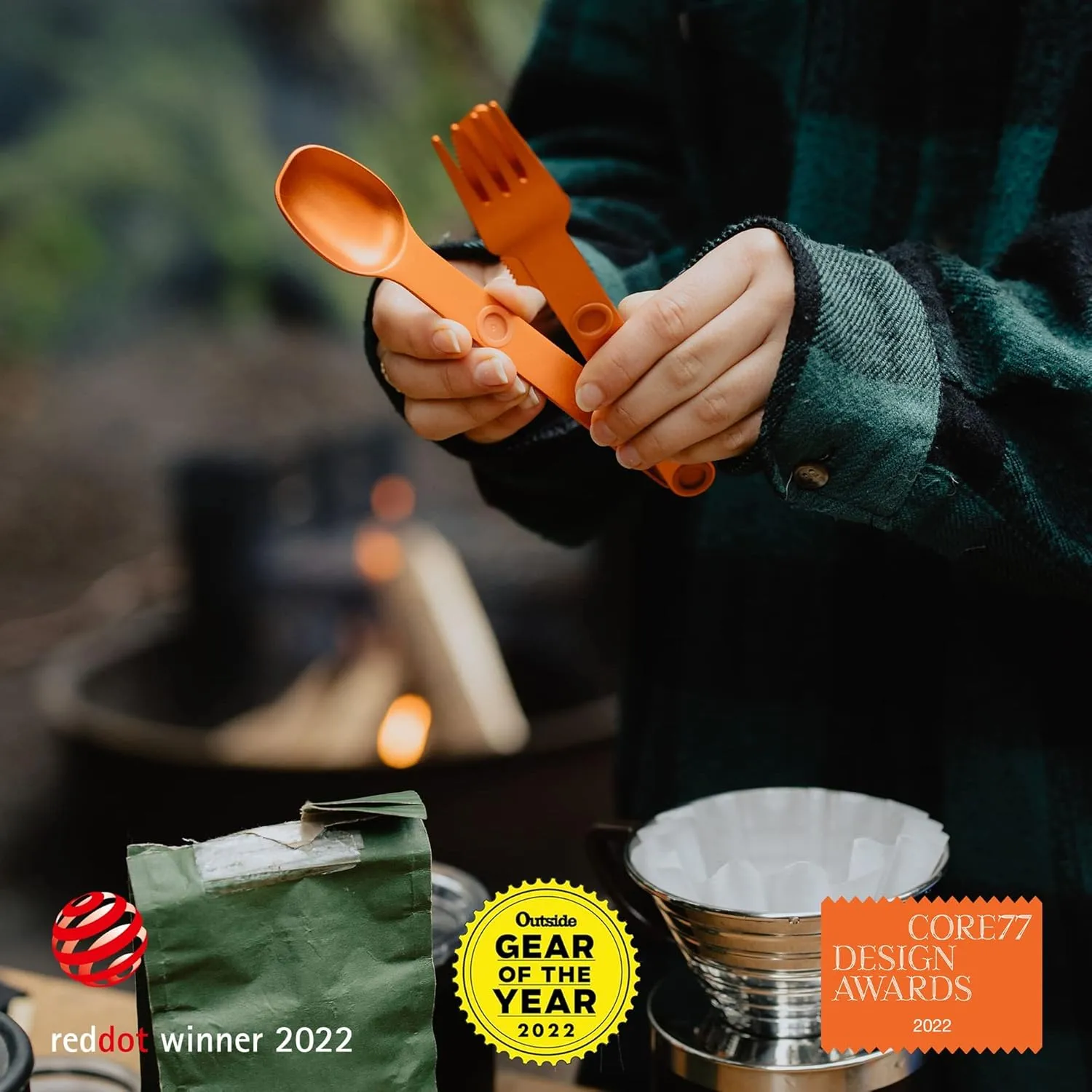 FULL WINDSOR - MAGWARE Magnetic Camping Cutlery Set - Travel Utensils for Camping, Cooking, and Dining - Knife, Fork & Spoon - Portable Silverware with Pouch - Fathers Day Gifts - Orange (3 PCS)