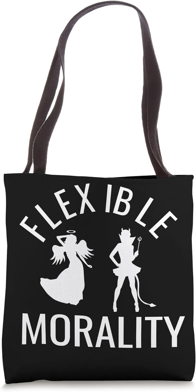 Funny Flexible Morality With Angel And Devil Graphic Tote Bag
