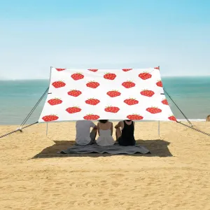 Funny Pixel Strawberry Beach Canopy Tent Anti-UV & Wind Resistant, Camping Sun Shelter Easy Setup Portable,Outdoor Shade Tents with Sandbags,Sand Shovels,Ground Pegs & Stability Poles