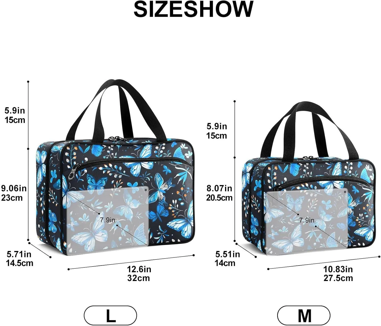 Fustylead Beautiful Bright Blue Butterflies and Floral Large Medical Supplies Organizer Bag with Zipper Empty First Aid Bag Trauma Kit for Traveling Hiking Camping