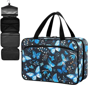 Fustylead Beautiful Bright Blue Butterflies and Floral Large Medical Supplies Organizer Bag with Zipper Empty First Aid Bag Trauma Kit for Traveling Hiking Camping