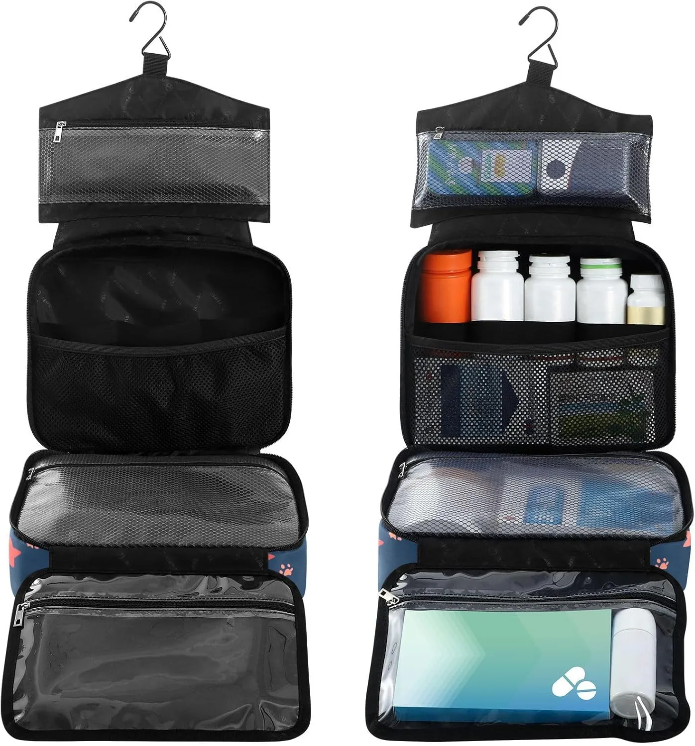 Fustylead Colorful Stars and Pink Paw Prints Large Medical Storage Bag with Zipper Empty First Aid Bag Trauma Kit for Traveling Hiking Camping Backpacking