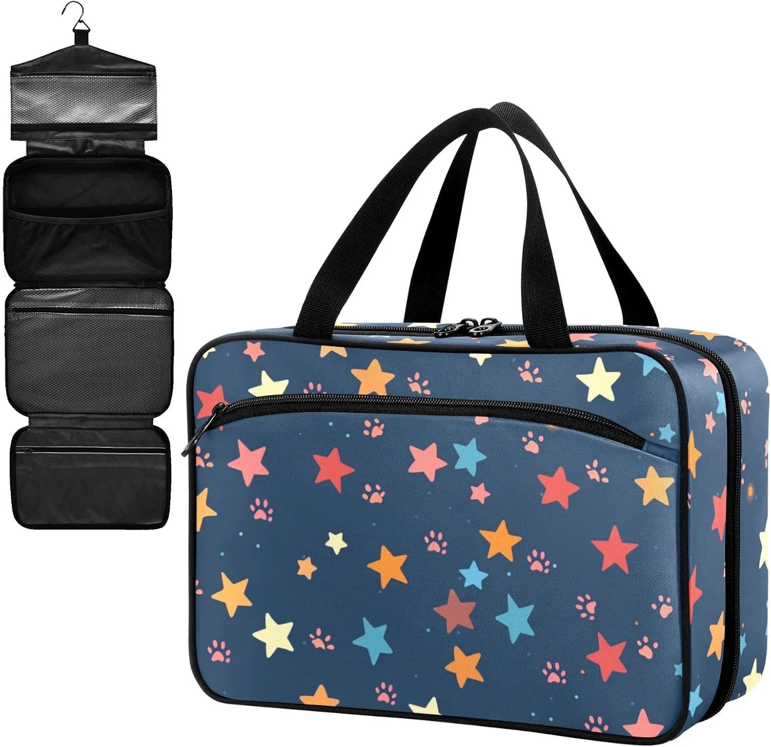 Fustylead Colorful Stars and Pink Paw Prints Large Medical Storage Bag with Zipper Empty First Aid Bag Trauma Kit for Traveling Hiking Camping Backpacking
