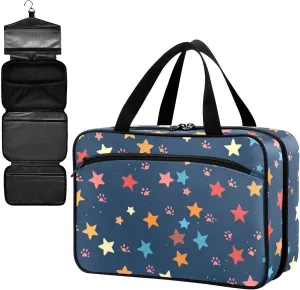 Fustylead Colorful Stars and Pink Paw Prints Large Medical Storage Bag with Zipper Empty First Aid Bag Trauma Kit for Traveling Hiking Camping Backpacking