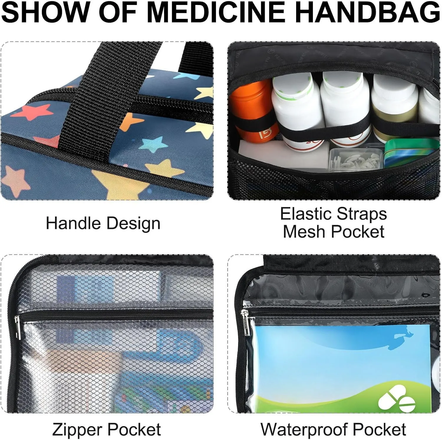 Fustylead Colorful Stars and Pink Paw Prints Large Medical Storage Bag with Zipper Empty First Aid Bag Trauma Kit for Traveling Hiking Camping Backpacking