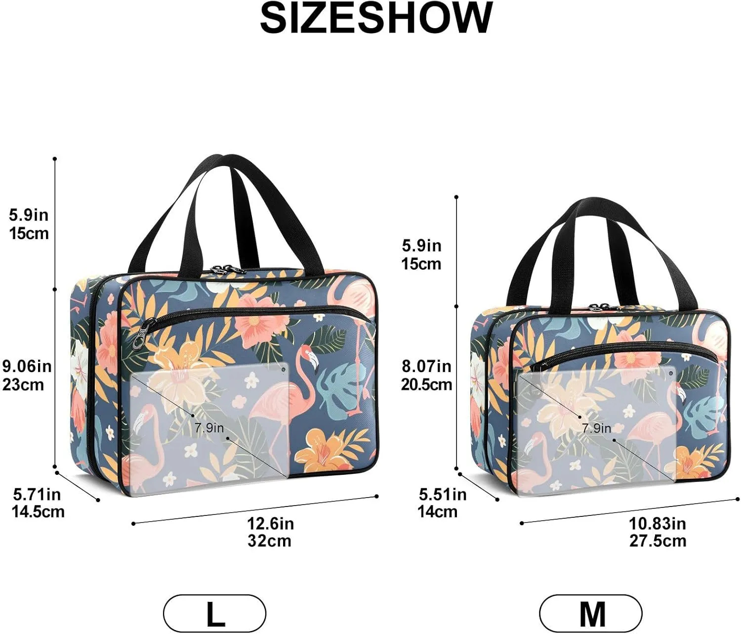 Fustylead Cute Pink Flamingo and Tropical Floral Leaves Empty Travel First Aid Bag Large Home Medication Bag with Zipper for Pills,Vitamin,Fish Oil,Supplements for Women and Men