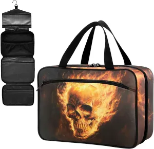 Fustylead Vintage Skull on Fire Large Medicine Bag Travel Pill Bottle Organizer with Zipper, Empty First Aid Bag for Camping Hiking Outdoors