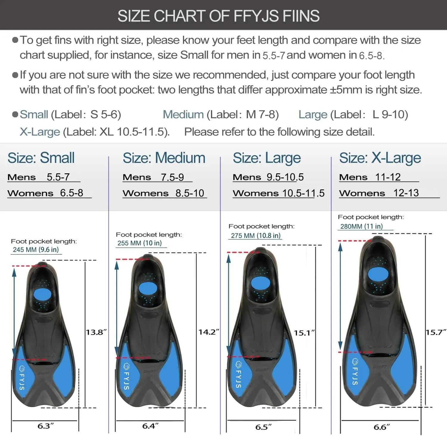 FYJS Short Swim Fins with Comfortable Full Foot Pocket Travel-Size for Snorkeling and Scuba Diving