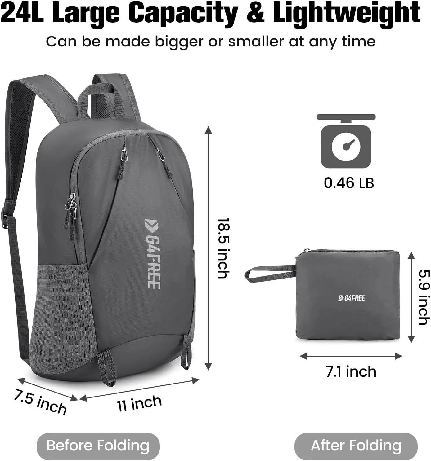 G4Free 24L Packable Hiking Backpack Lightweight Foldable Small Sport Travel Daypack Water Resistant for Women Men