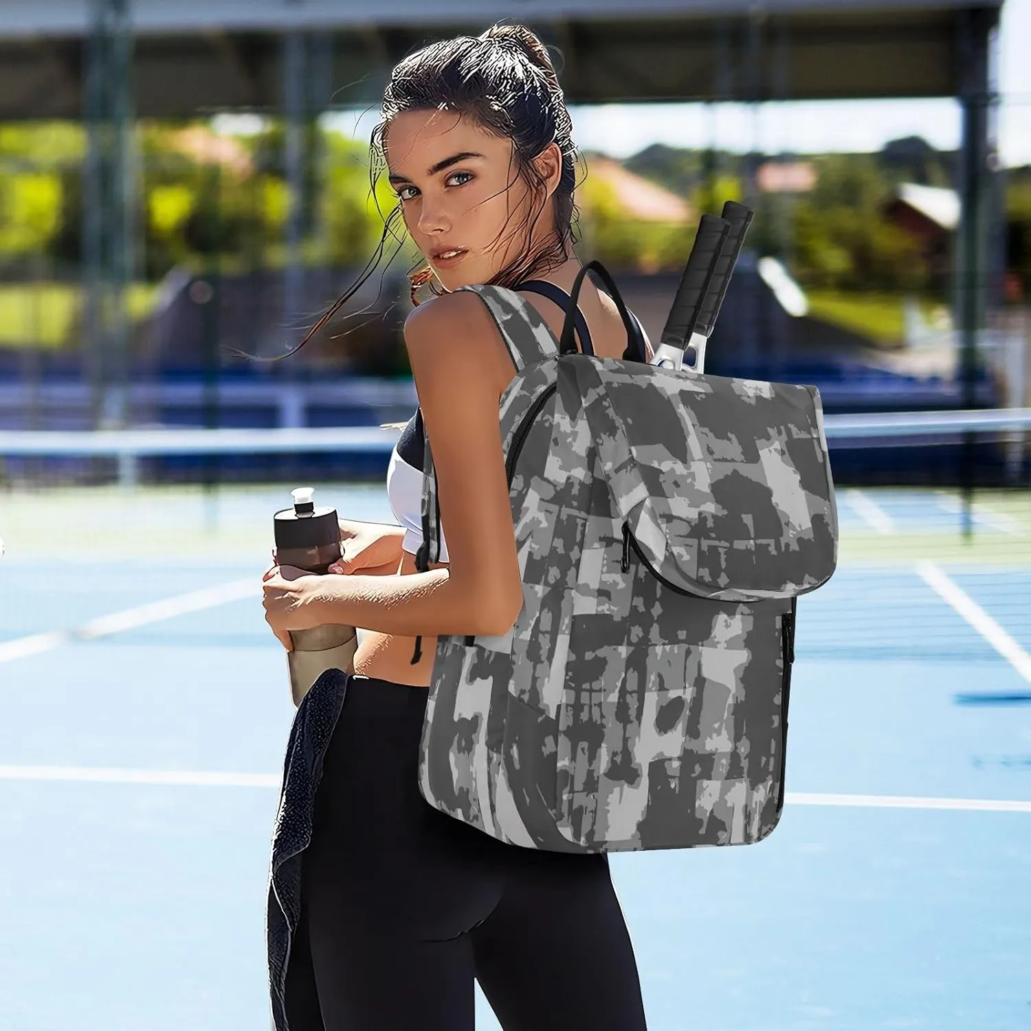 GAIGEO Teal Dragonflies Dark Tennis Backpack, Large Capacity Tennis Racket Bag, Various Storage Methods