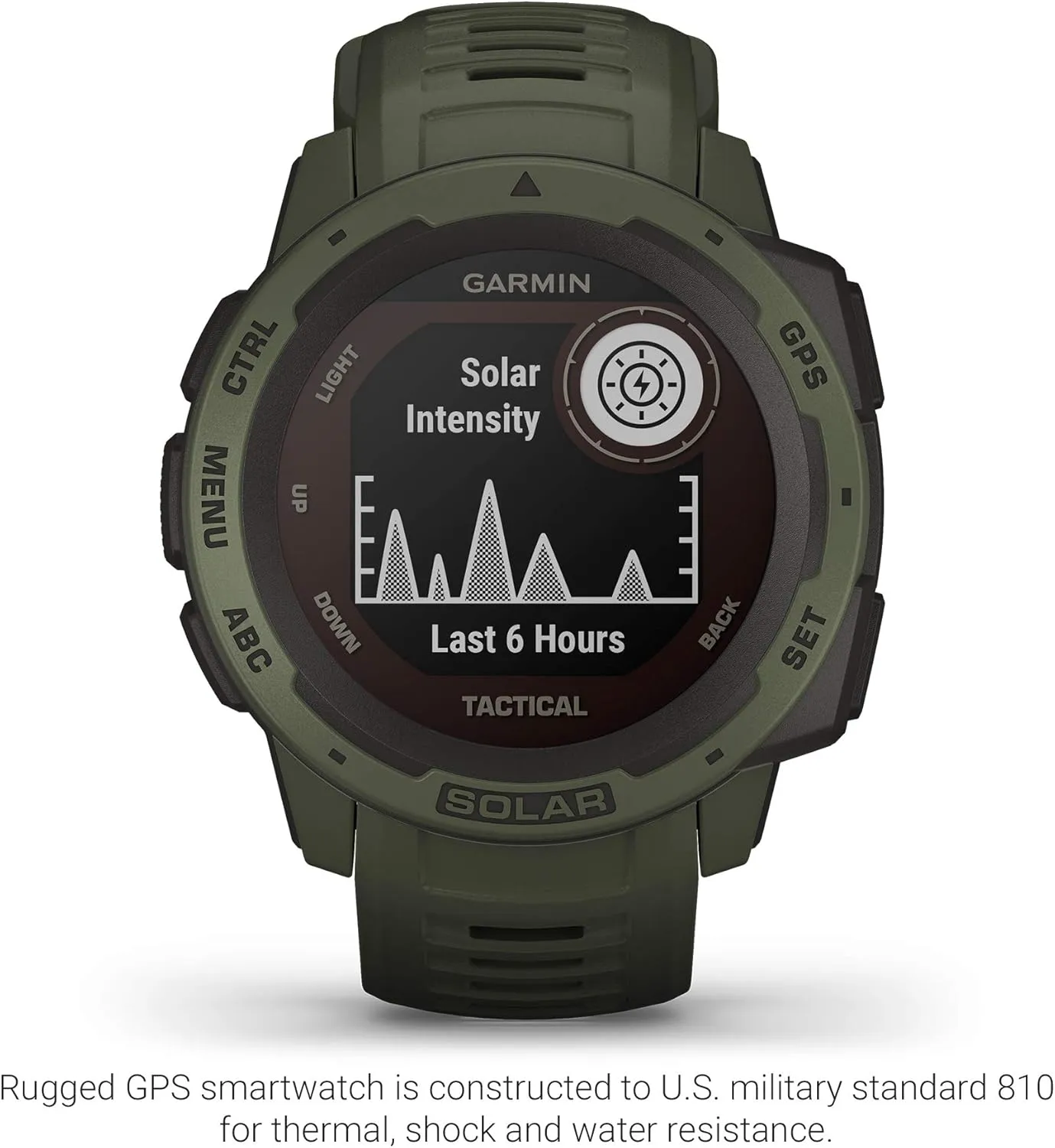 Garmin Instinct, Rugged Outdoor Smartwatch with Solar Charging Capabilities and Tactical Features, Built-in Sports Apps and Health Monitoring, Moss Green