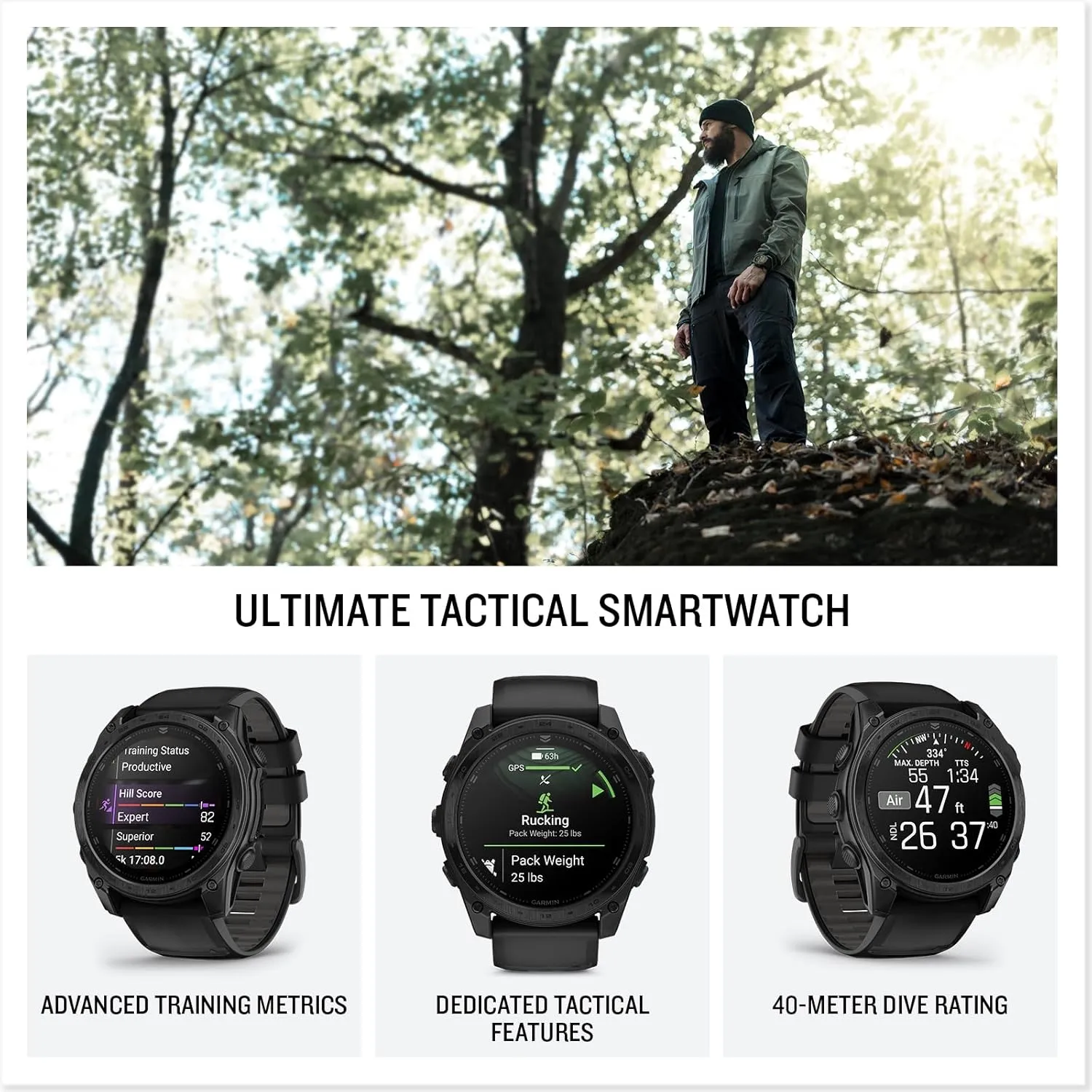 Garmin tactix® 8 47mm, AMOLED Display, Premium Tactical GPS Smartwatch, Includes Applied Ballistics Ultralight™ Solver