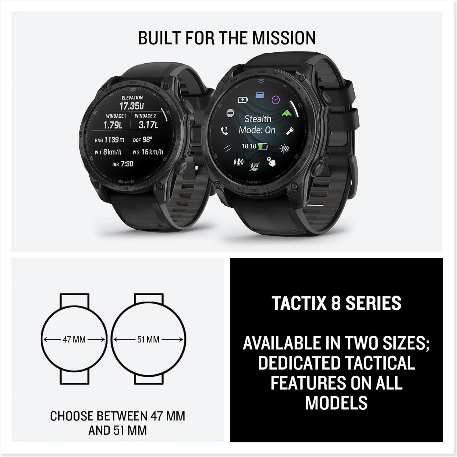 Garmin tactix® 8 47mm, AMOLED Display, Premium Tactical GPS Smartwatch, Includes Applied Ballistics Ultralight™ Solver