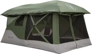 Gazelle Tents™, T4 Tandem Hub Tent, Easy 90 Second Set-Up, Waterproof, UV Resistant, Convertible Screen Room, Removable Floor, 4-8 Person, Alpine Green, 78" x 94" x 165", GT450GR