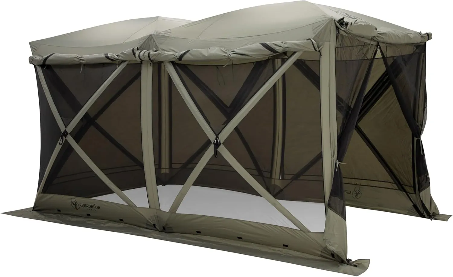 Gazelle Tents™ Tandem Gazebo, Easy Pop-Up Hub Screen Tent, Durable, TriTech Mesh, Waterproof, UV Resistant, 10-Person, Agave Green, 89" x 86" x 156", GG800AG