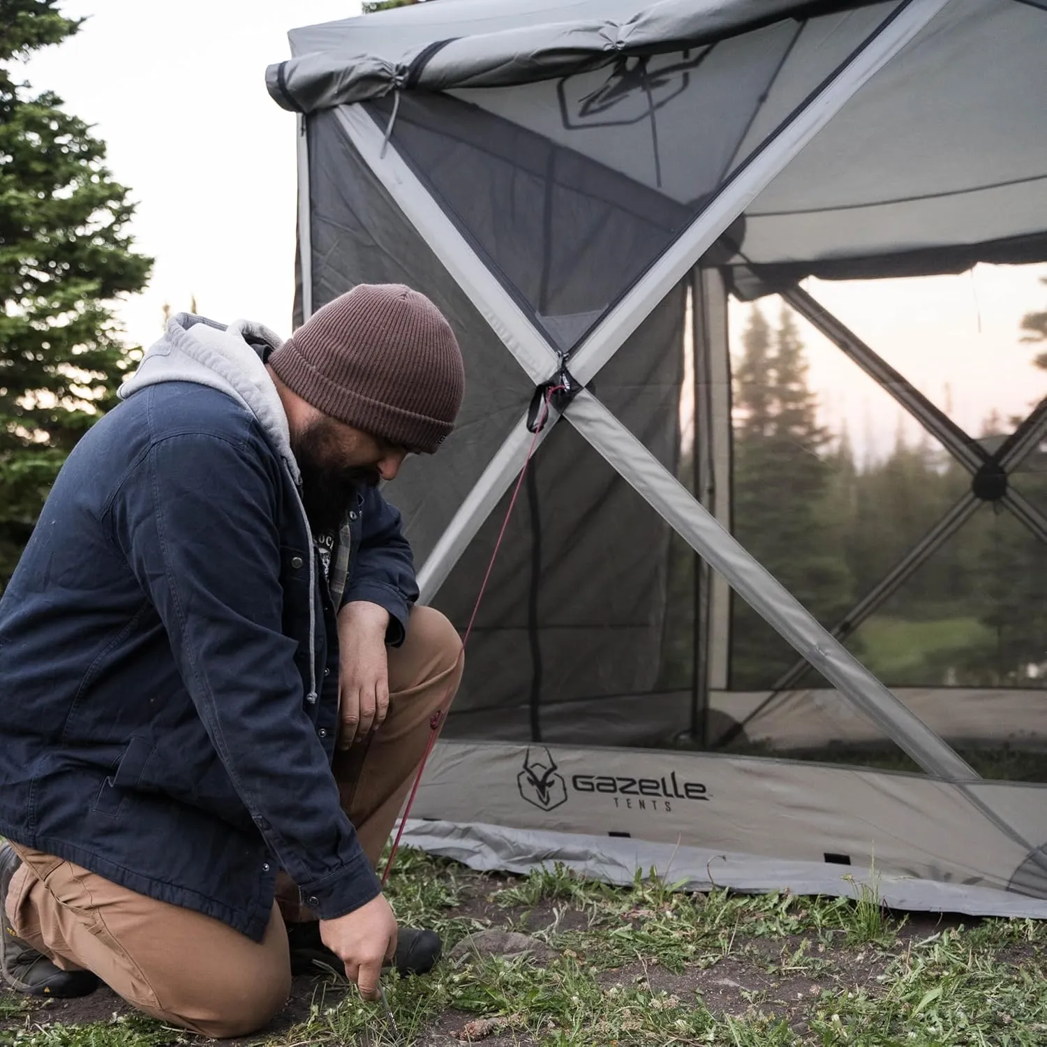 Gazelle Tents™ Tandem Gazebo, Easy Pop-Up Hub Screen Tent, Durable, TriTech Mesh, Waterproof, UV Resistant, 10-Person, Agave Green, 89" x 86" x 156", GG800AG