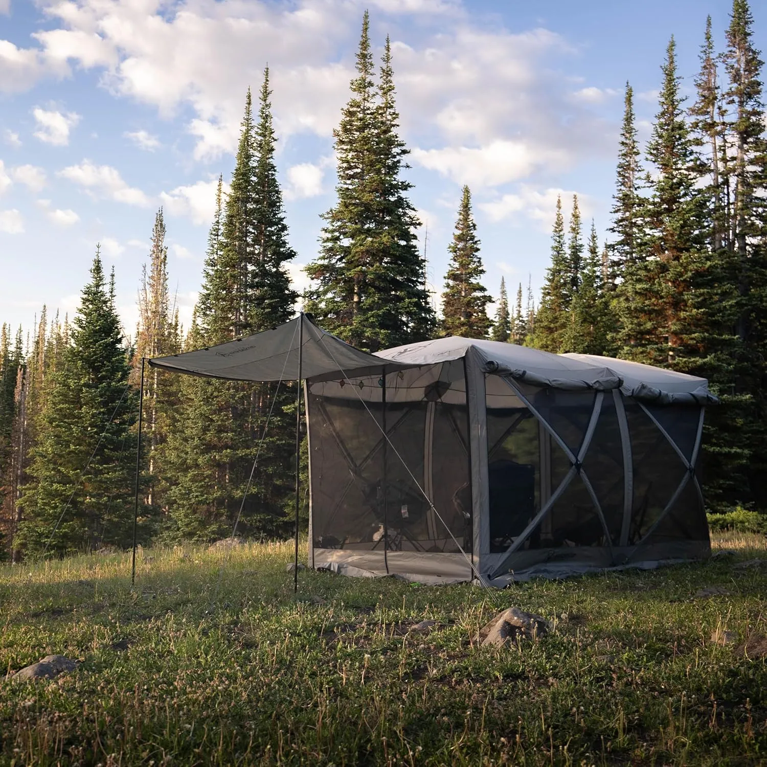 Gazelle Tents™ Tandem Gazebo, Easy Pop-Up Hub Screen Tent, Durable, TriTech Mesh, Waterproof, UV Resistant, 10-Person, Agave Green, 89" x 86" x 156", GG800AG