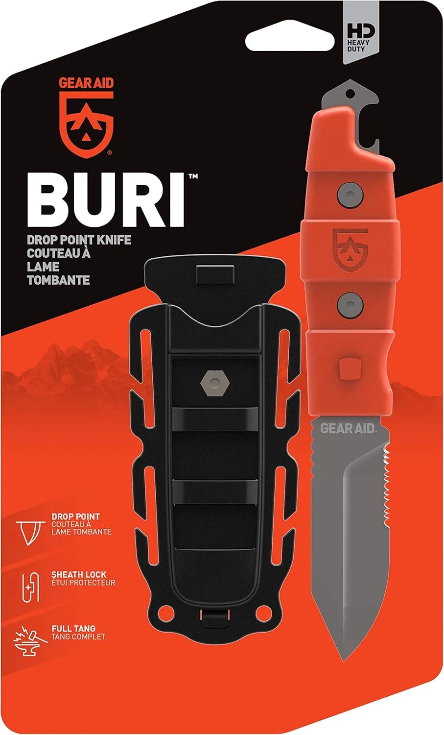 Gear Aid, Buri Utility Knife, Drop Pt., Orange