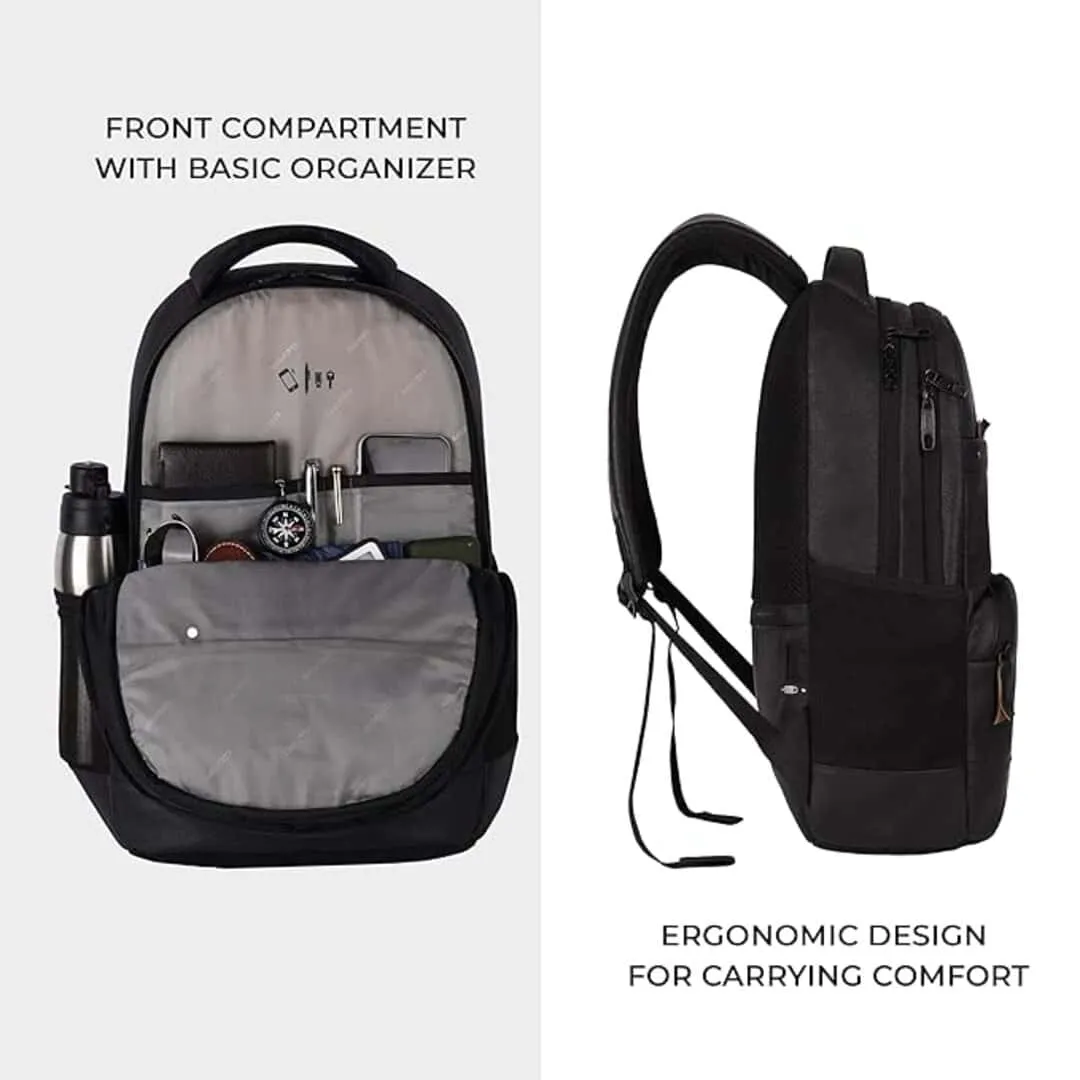 Gear Vintage2 Anti Theft Faux Leather 28 Ltrs Black Laptop Backpack