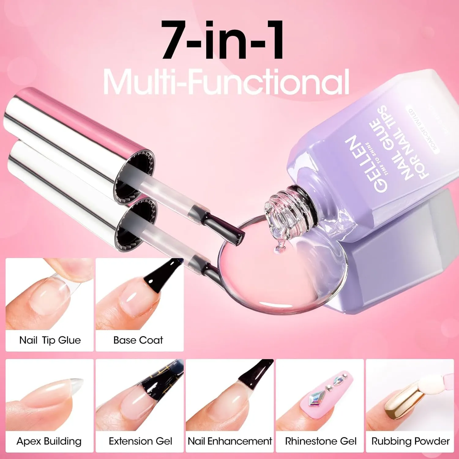 Gellen Gel Nail Kit Nail Extension Set, 504Pcs Short Almond Soft Gel Nail Tips, 7 in 1 UV Nail Glue, Nail Pre Dehydrator, UV LED Nail Lamp, Nail Clipper & Files, DIY Manicure Nail Art Gift