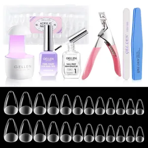 Gellen Gel Nail Kit Nail Extension Set, 504Pcs Short Almond Soft Gel Nail Tips, 7 in 1 UV Nail Glue, Nail Pre Dehydrator, UV LED Nail Lamp, Nail Clipper & Files, DIY Manicure Nail Art Gift