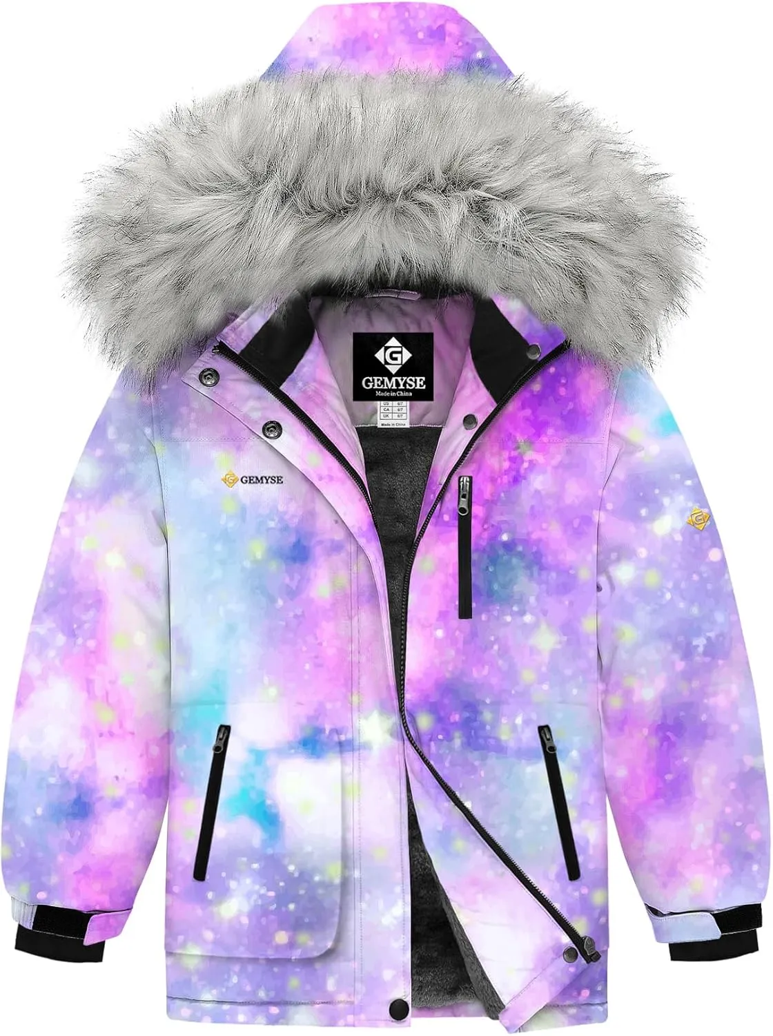 GEMYSE Girl's Winter Waterproof Ski Snow Jacket Hooded Fleece Lined Windproof Coat