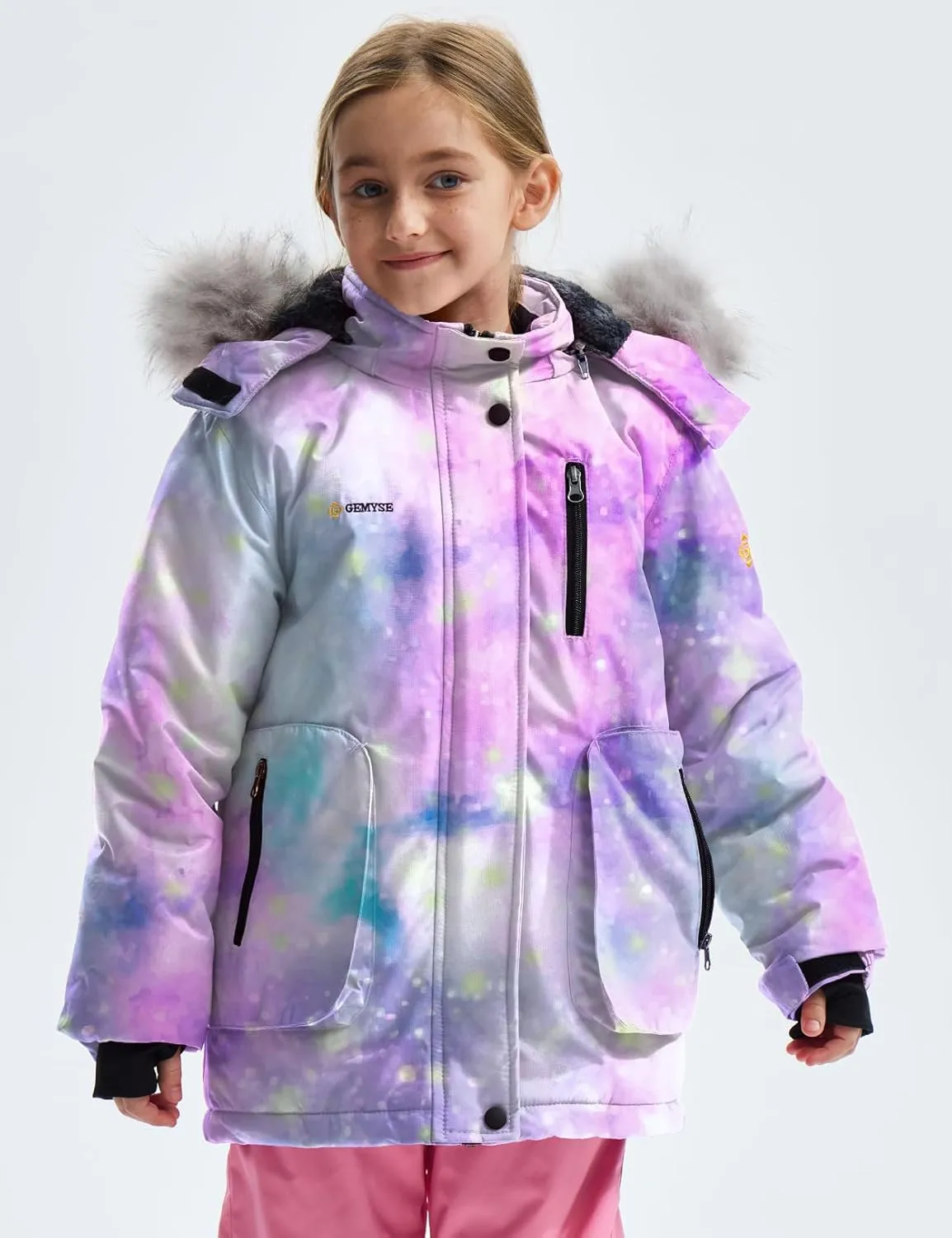 GEMYSE Girl's Winter Waterproof Ski Snow Jacket Hooded Fleece Lined Windproof Coat