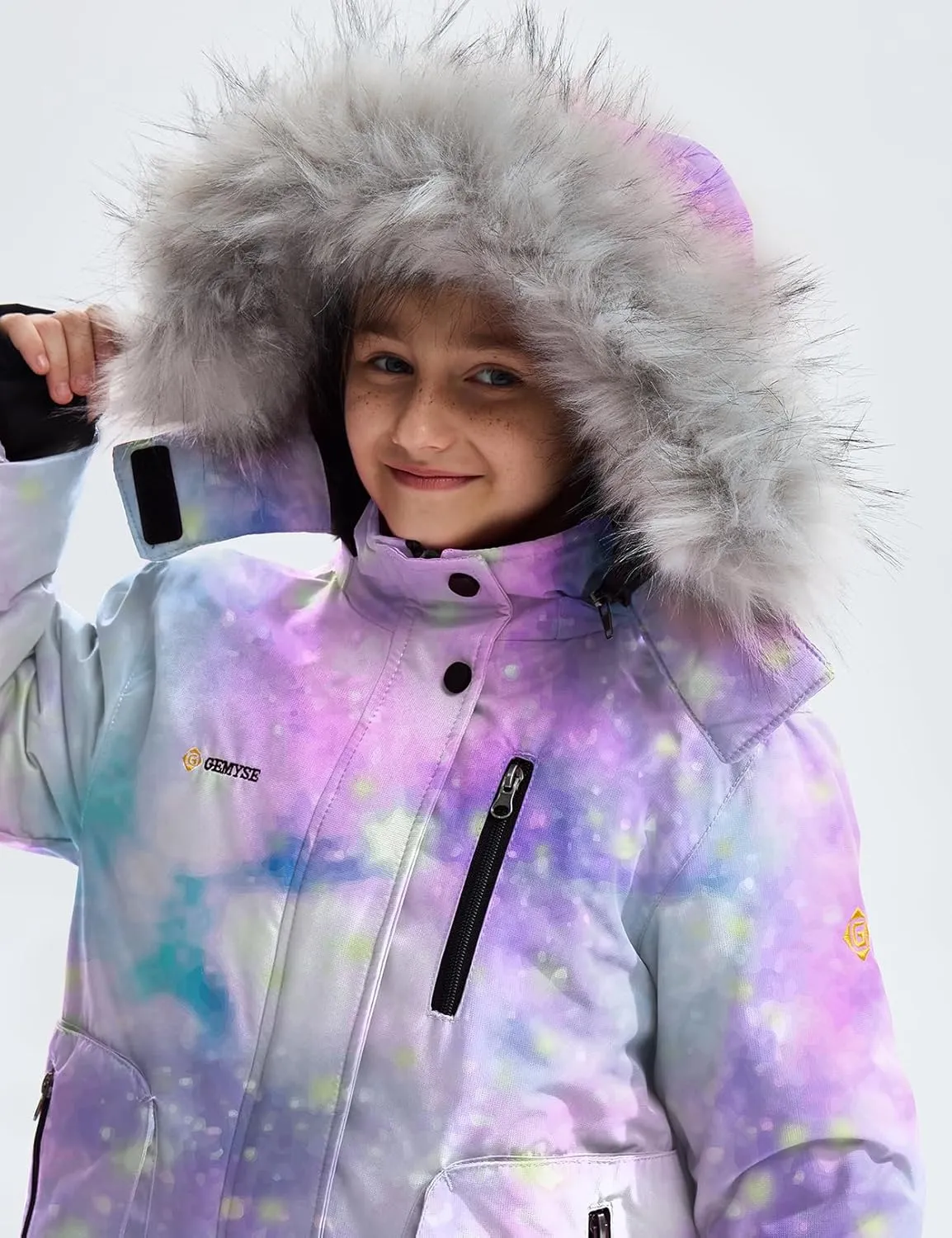 GEMYSE Girl's Winter Waterproof Ski Snow Jacket Hooded Fleece Lined Windproof Coat