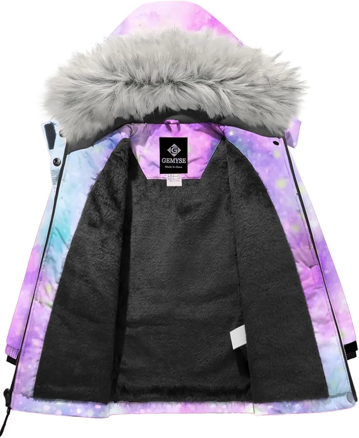 GEMYSE Girl's Winter Waterproof Ski Snow Jacket Hooded Fleece Lined Windproof Coat