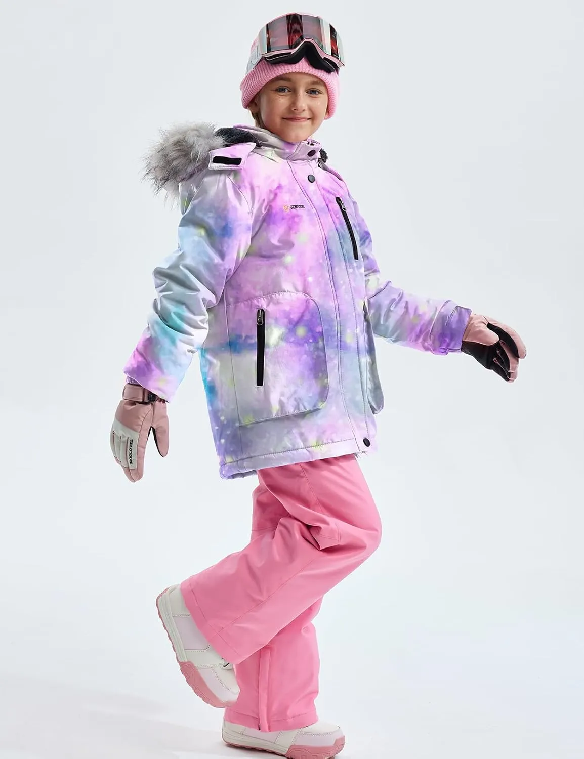 GEMYSE Girl's Winter Waterproof Ski Snow Jacket Hooded Fleece Lined Windproof Coat