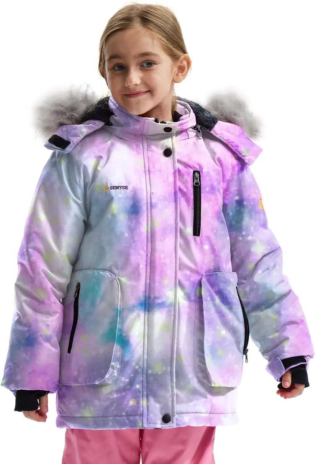 GEMYSE Girl's Winter Waterproof Ski Snow Jacket Hooded Fleece Lined Windproof Coat