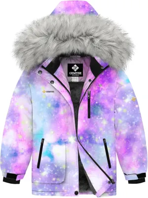 GEMYSE Girl's Winter Waterproof Ski Snow Jacket Hooded Fleece Lined Windproof Coat