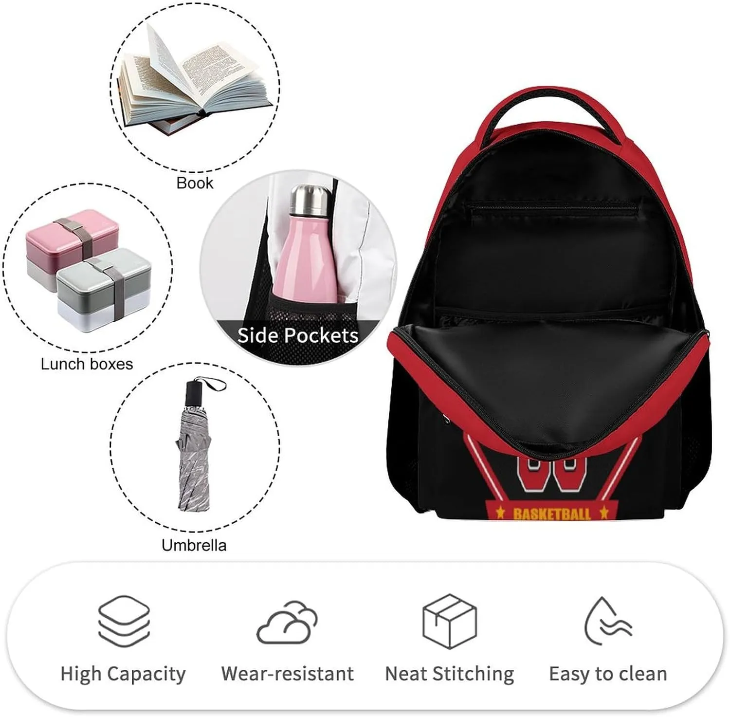 Generic Custom Backpack High Capacity Bag Basketball Fans Gifts for Teenager Men Women, Number & Add Name, Atl01_h